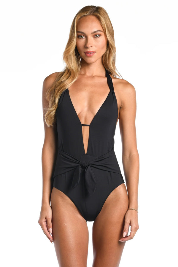 Sunshine 79 Solids Keyhole V-Plunge Halter One Piece